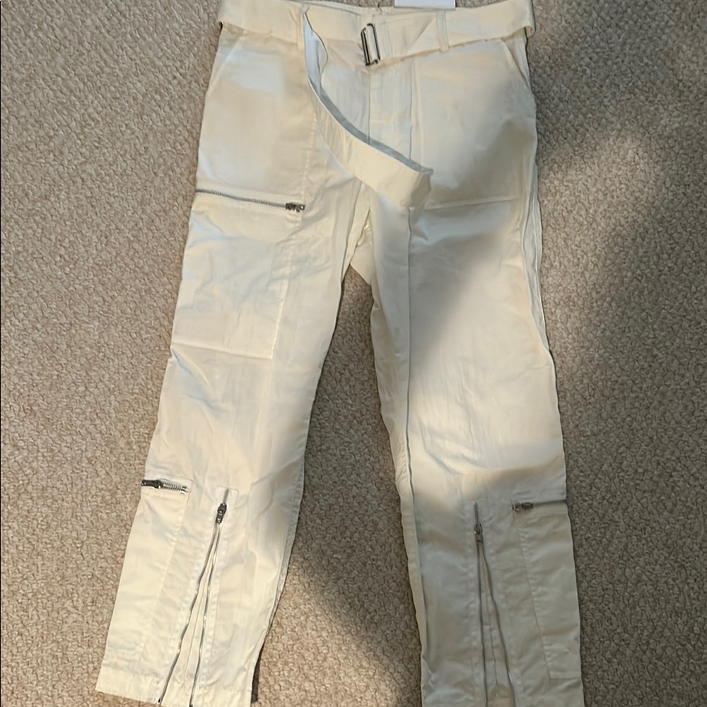 Helmut Lang Cream Cargo Pants Belt, decorative zippers multiple pockets
